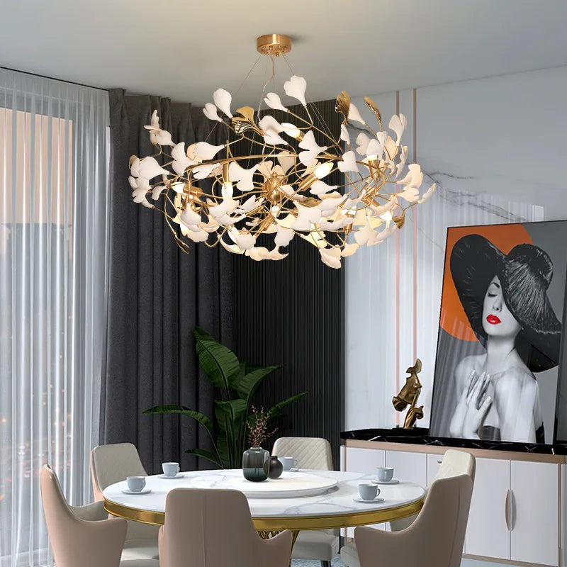 Lustre deisgn Feuilles de céramique de luxe et Branches d'or