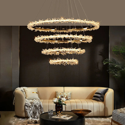 lustre moderne de luxe en cristal éclairage led annulaire variable - vue 3 sur 17