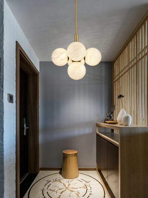 lustre tout en cuivre minimaliste et créatif rond en marbre - vue 6 sur 9