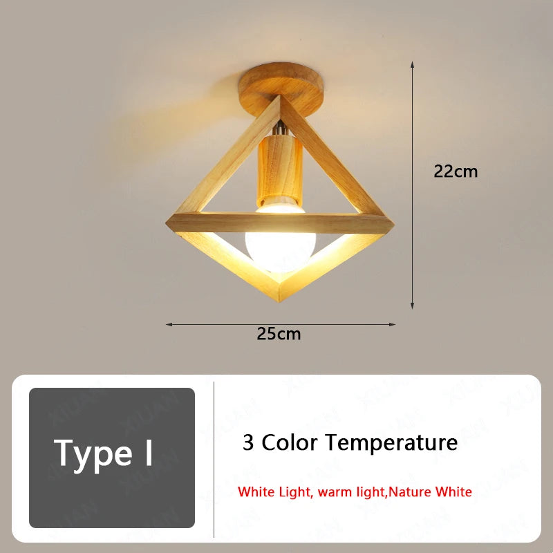 plafonnier nordique en bois led avec 3 températures de lumière - vue 8 sur 14