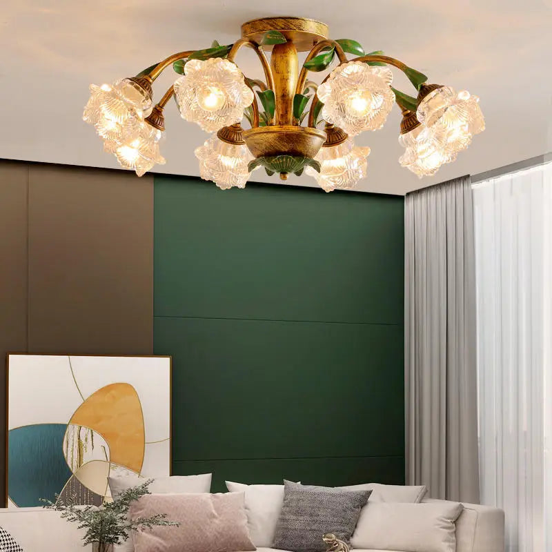 plafonnier led en verre 8 têtes style jardin français moderne pour magasin de fleurs