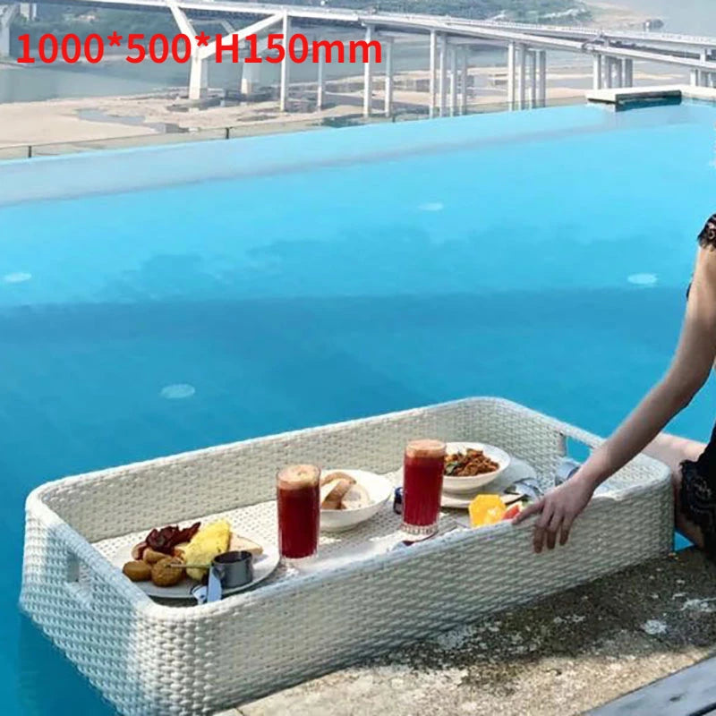 plateau en rotin nordique pour fruits et boissons de piscine