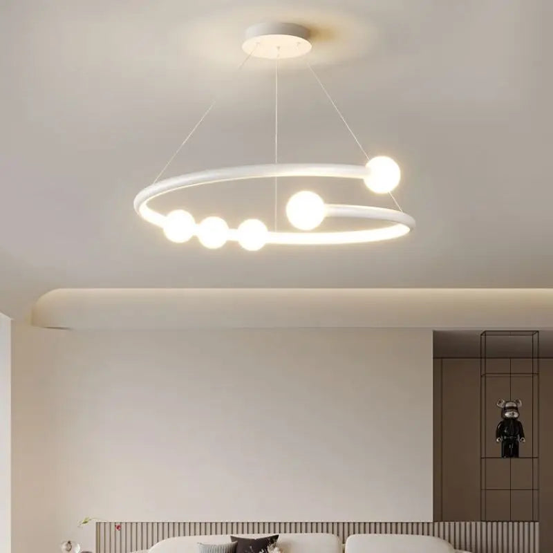 SANDYHA nordique ligne de luxe boule de verre lustre salon salle à manger moderne design anneau lampe pour chambre suspension LED éclairage