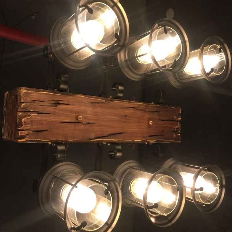 Lustre rétro en bois massif pour salle à manger Bar LOFT bois diverses formes Suspension décor intérieur Luminaire
