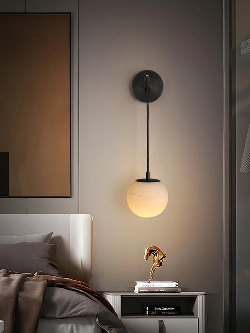lampe de chevet moderne en cuivre et marbre naturel - vue 4 sur 10
