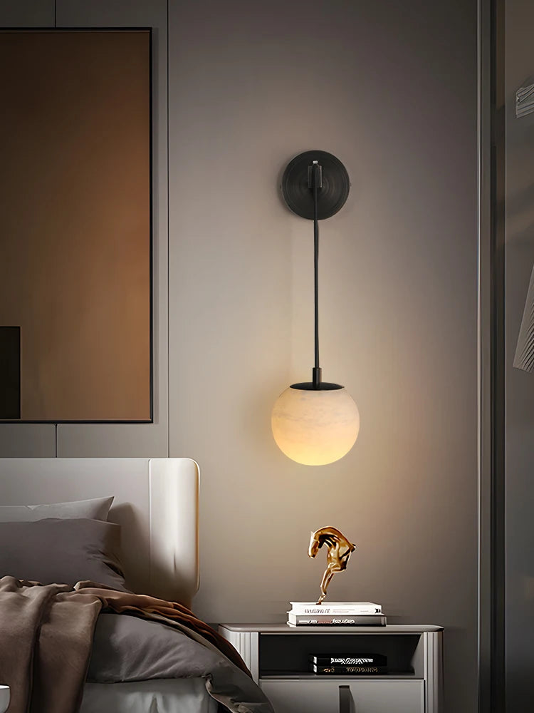 lampe de chevet moderne en cuivre et marbre naturel - vue 6 sur 10