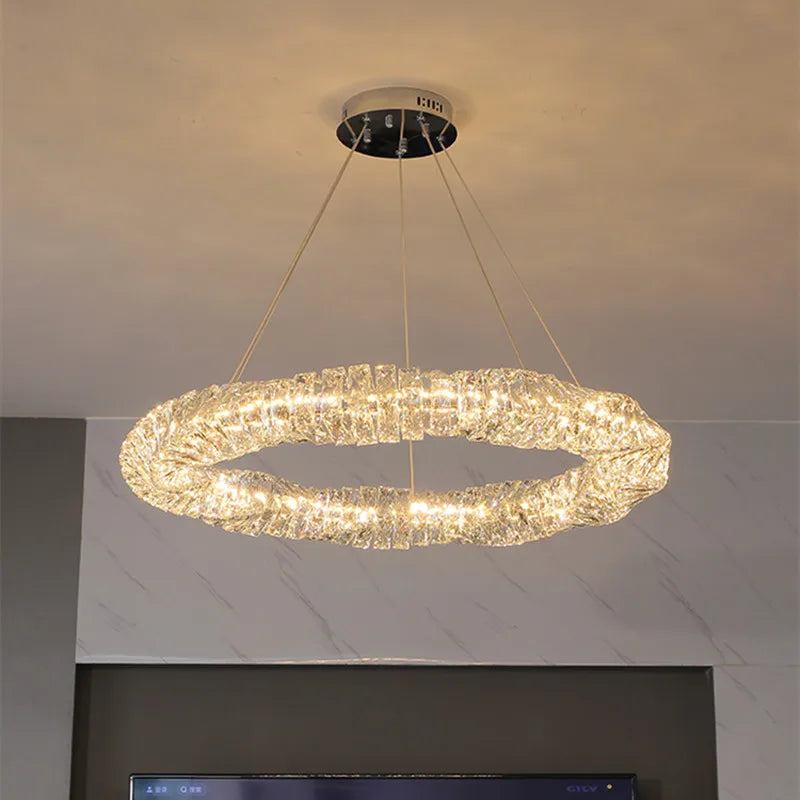 lustre moderne à suspension en cristal k9 avec télécommande dimmable - vue 2 sur 21