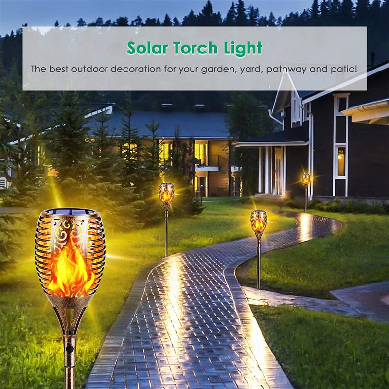 lampes solaires extérieures led flamme vacillante étanche jardin éclairage paysager - vue 4 sur 8