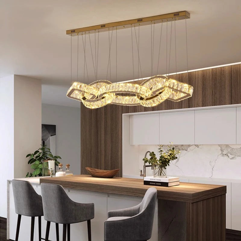 Lustre design cristal doré moderne pour salle à manger éclairage intérieur