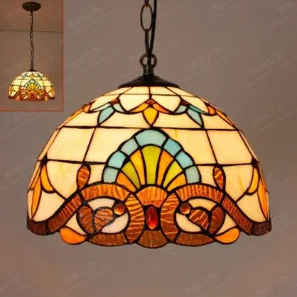 suspension tiffany en verre fait main style nordique paon - vue 10 sur 10