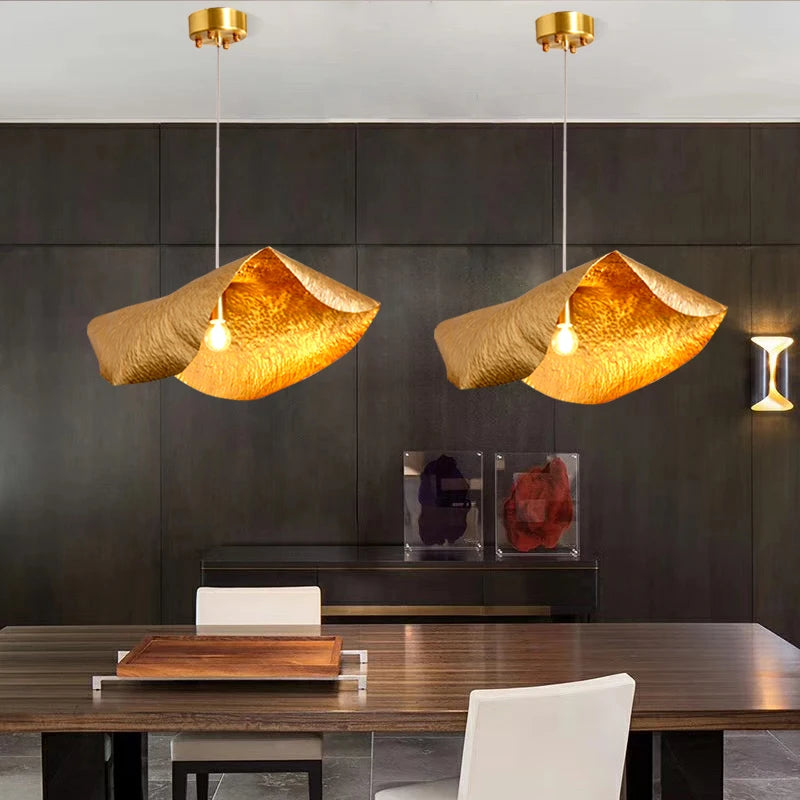 Lustre de luxe en cuivre feuille de lotus design rétro | Lumeers.com