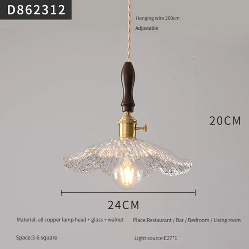 suspension moderne en laiton avec abat-jour rustique en verre de noyer - vue 12 sur 30