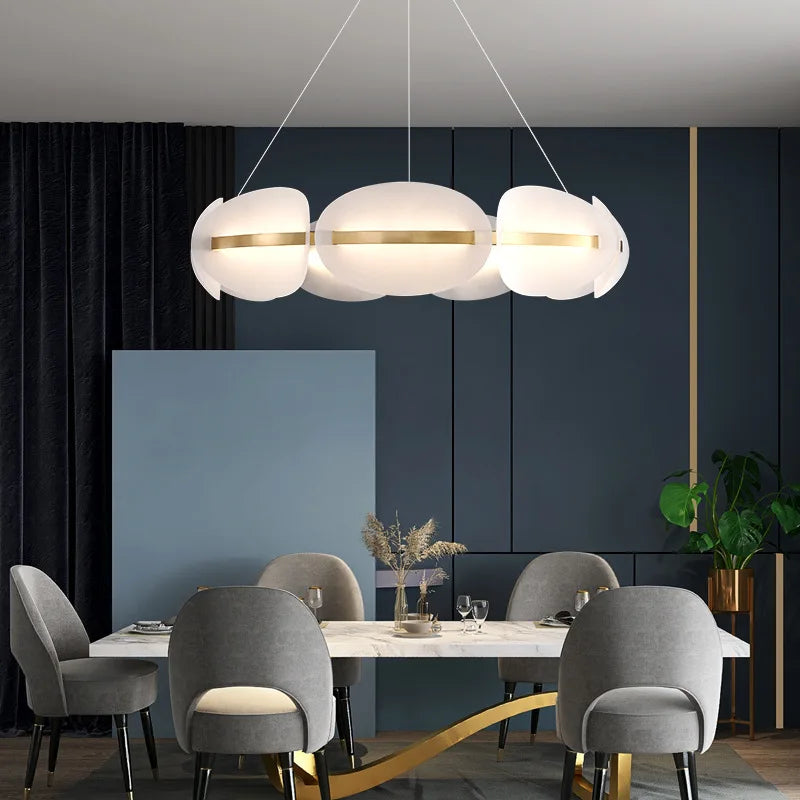 SANDYHA Moderne De Luxe Led Art Fer Suspension Lumière Créative Annulaire Pétale Lustre Chambre Étude Salon Salle À Manger Lampe Décorative