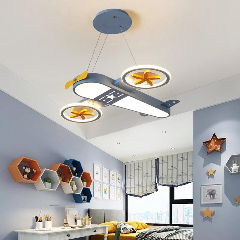 lustre dessin animé avion led avec télécommande pour enfants