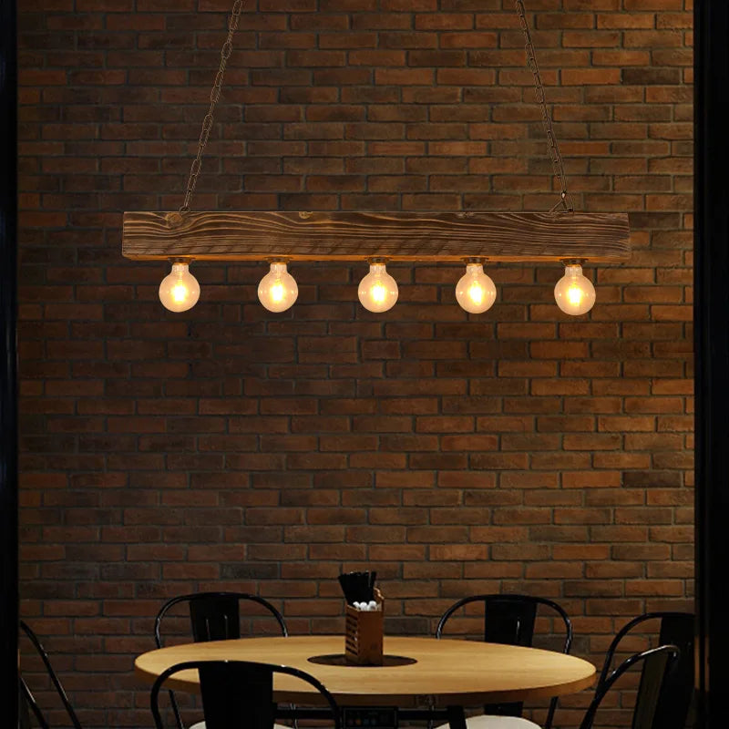 5 têtes Vintage en bois massif lustre créatif Style industriel Restaurant salon Hot Pot boutique Bar café suspension lumière