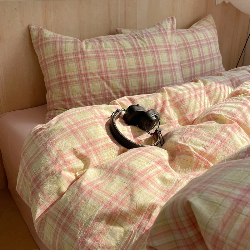 housse de couette rayée rose en coton pour chambre fille