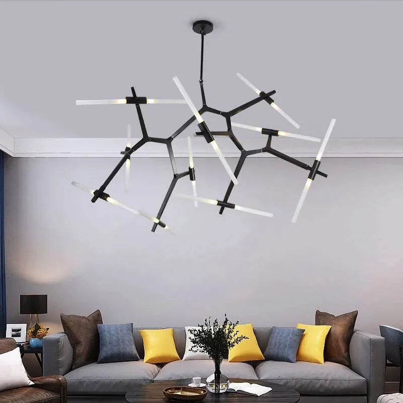 lustre moderne en verre led tube branche pour décoration suspendue - vue 3 sur 14
