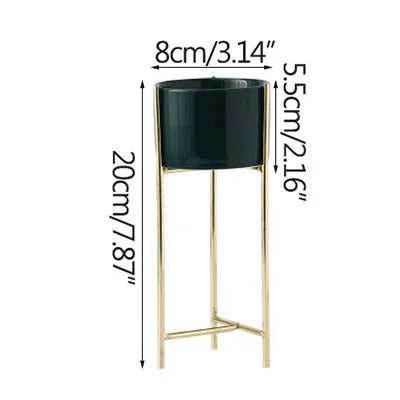 pot de fleurs en céramique nordique avec étagère en métal décorative