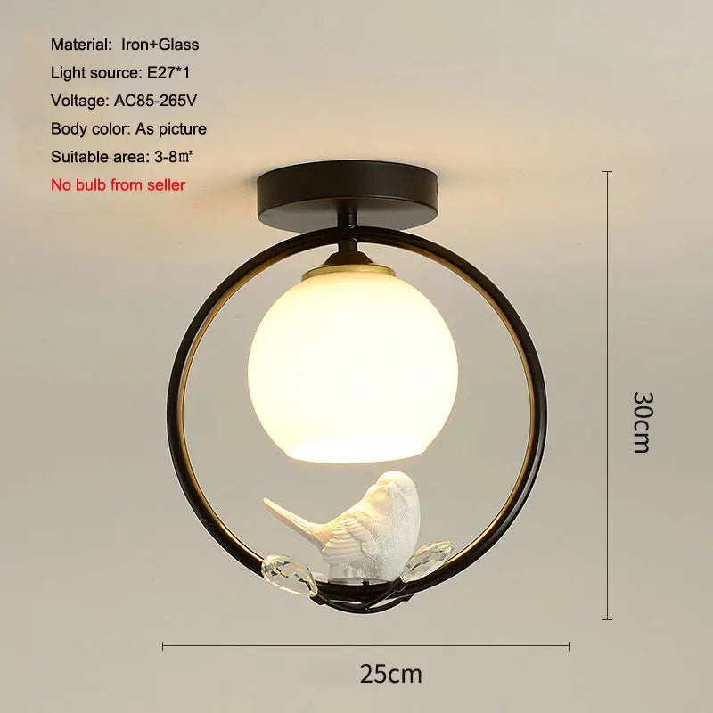 plafonnier nordique en fer style 	 avec décoration oiseau - vue 13 sur 16