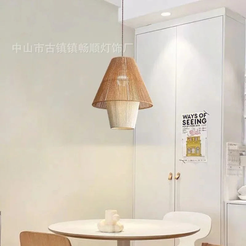 Rétro créatif corde de chanvre rotin chambres d'hôtes lampes Style silencieux rotin lampe de Table à manger Simple auberge salon lustre
