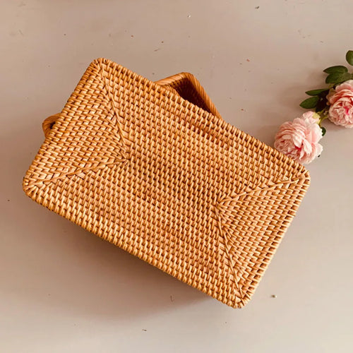 paniers rectangulaires en rotin tissés à la main pour rangement et décoration - vue 6 sur 8
