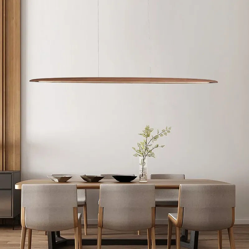 Suspension en bois lampes suspendues Table moderne LED longue lumière linéaire îlot de cuisine éclairage de bar de bureau pour salle à manger salon