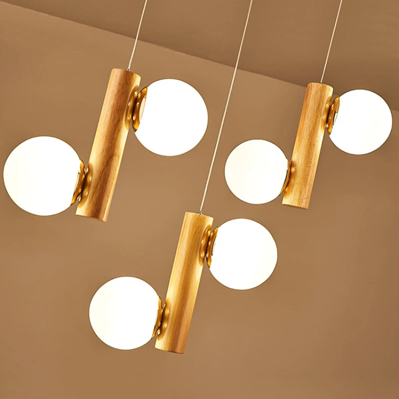 suspension moderne en bois et verre pour restaurant - vue 5 sur 10