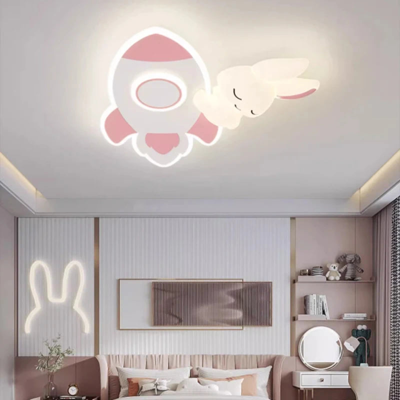 Mignon enfants chambre plafonniers LED blanc lapin lumière Simple dessin animé princesse chambre petite fille chambre décor plafonniers