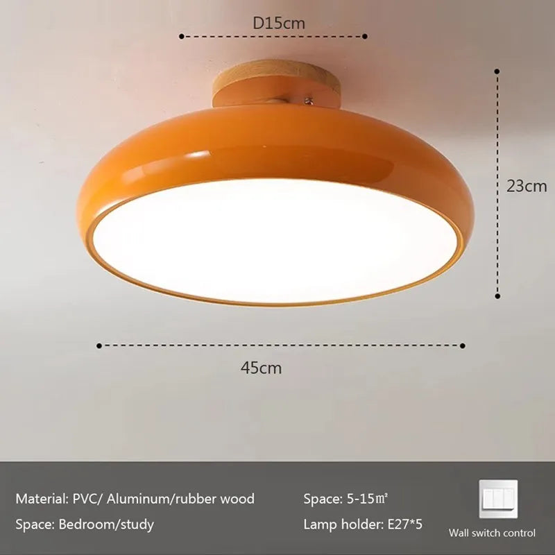 Vintage LED plafonnier en bois nordique Orange PVC rond Luminaire salon chambre salle à manger couloir intérieur décor Luminaire