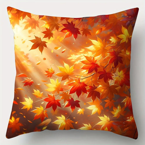 housse de coussin décorative motif feuilles d'automne et panier