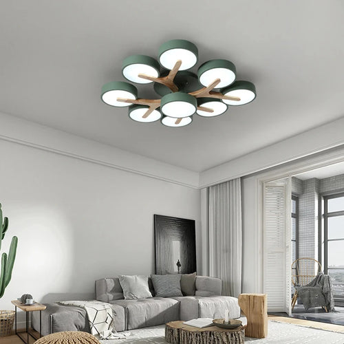 lustre moderne en bois pour décoration intérieure nordique lumineux - vue 2 sur 15