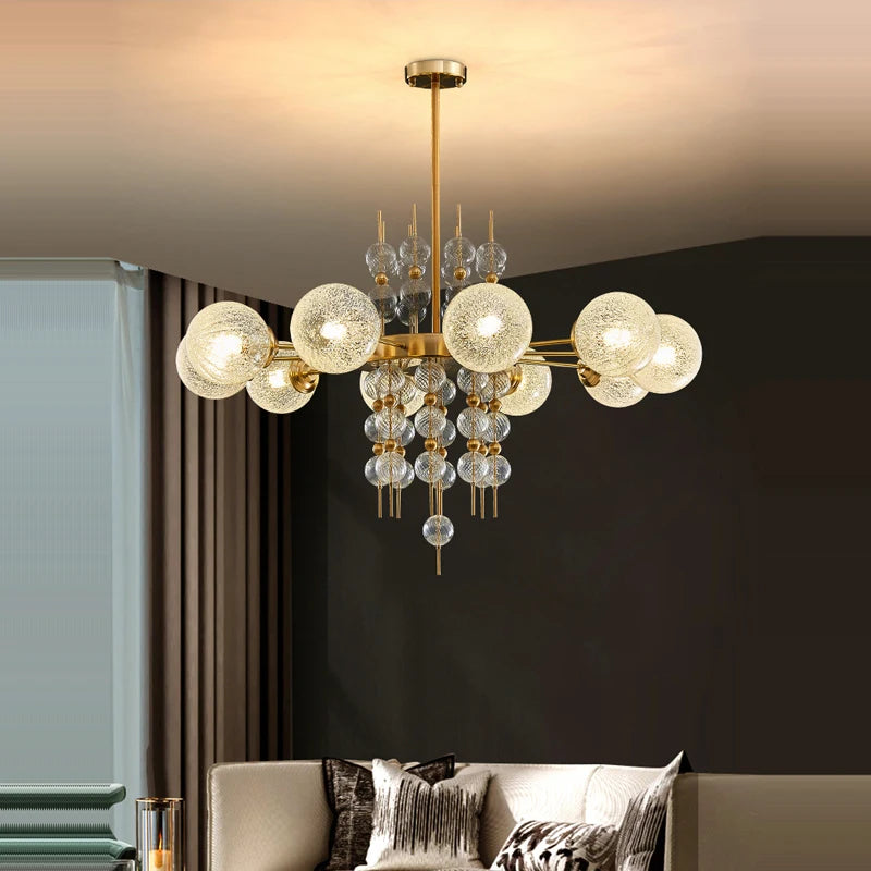 lustre à bulles classique en chrome doré tendance 2024 avec éclairage led - vue 4 sur 9