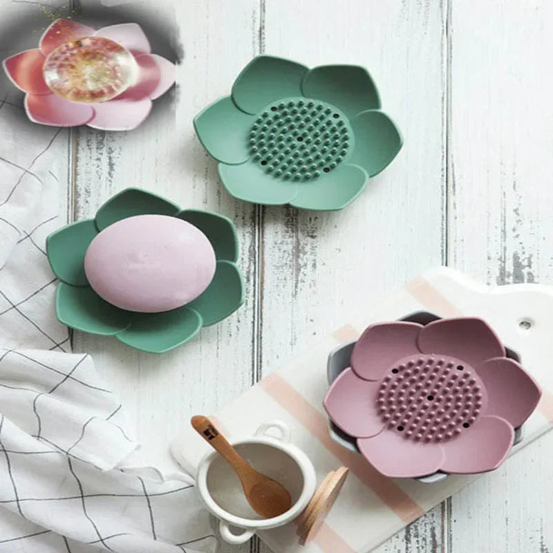 boîte à savon lotus antidérapante en silicone portable - vue 3 sur 9