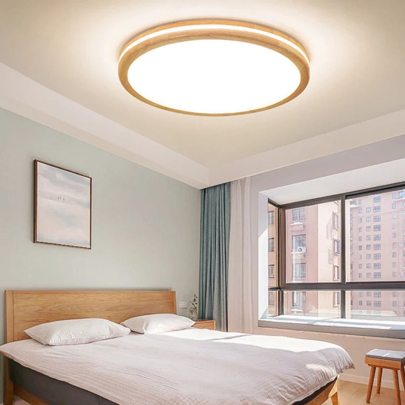 Plafonniers ronds en bois LED pour chambre salon salle à manger lampe suspendue Dimmable 	 Style
