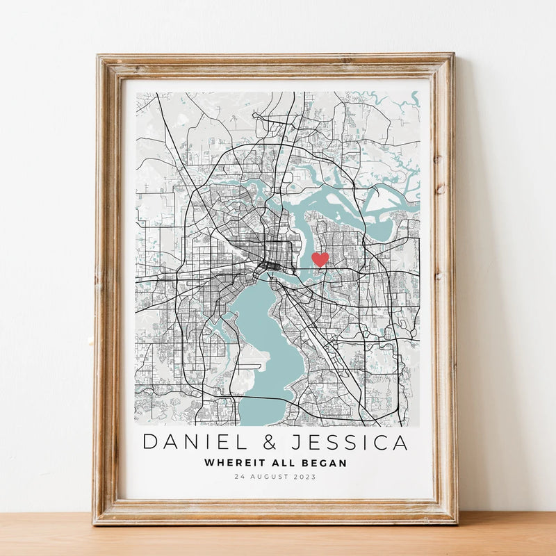 carte de ville personnalisée pour un cadeau romantique unique
