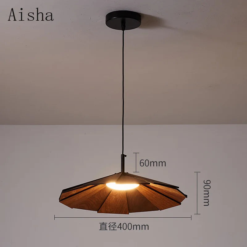 suspension japonaise wabi-sabi en noyer fait main pour décoration intérieure - vue 6 sur 8