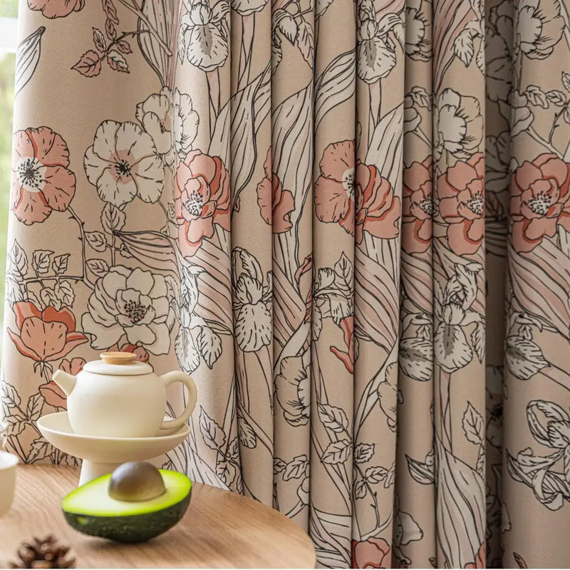 Rideau occultant motif floral style moderne pour salon