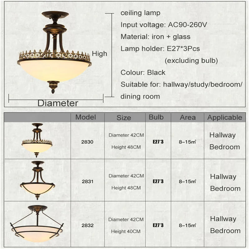 lustre led style campagnard américain en fer forgé et verre