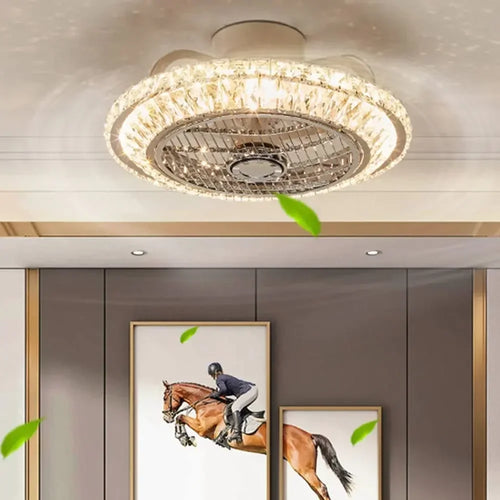ventilateur de plafond en cristal moderne avec lumière et télécommande - vue 2 sur 7