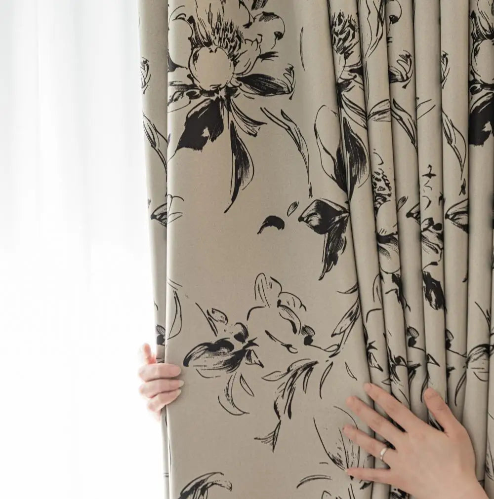 Rideau occultant motif floral style moderne salon chambre - vue 9 sur 9