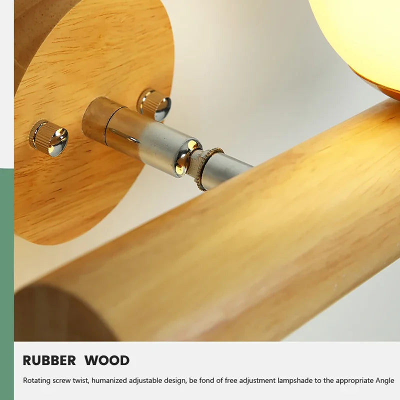 applique murale led nordique en verre et bois réglable moderne - vue 6 sur 7