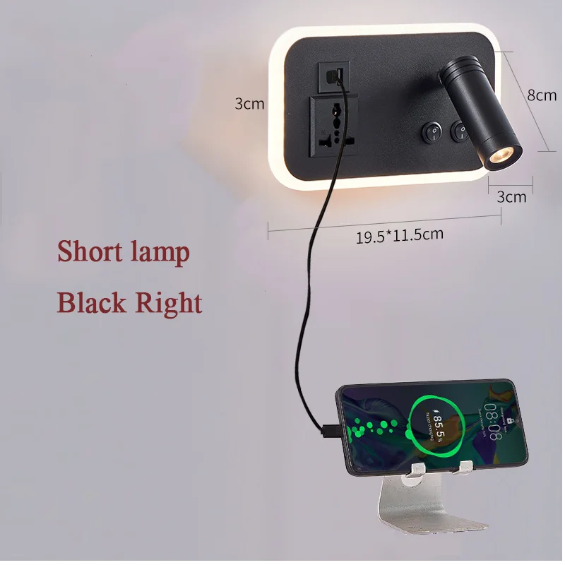 lampe de chevet murale led avec port usb et interrupteur rotatif - vue 9 sur 14