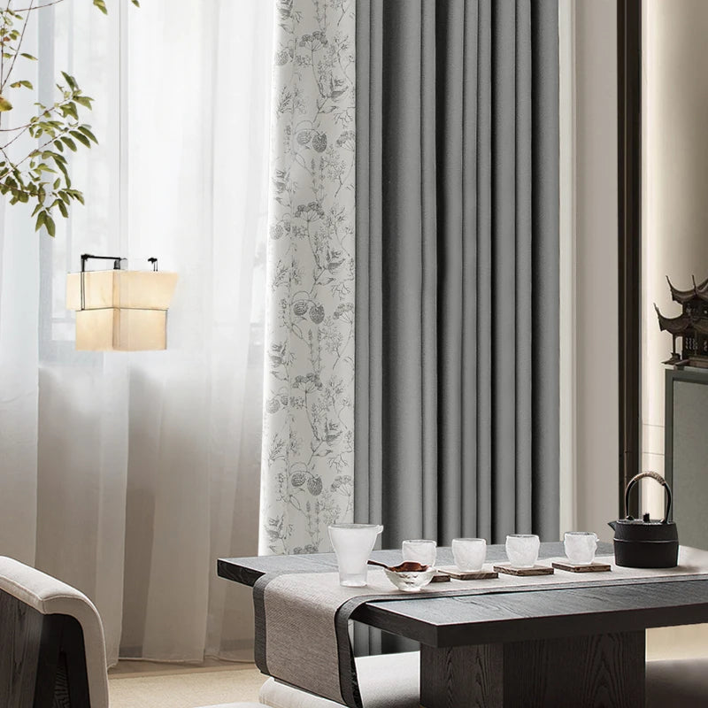 Rideau floral style chinois occultation partielle pour salon