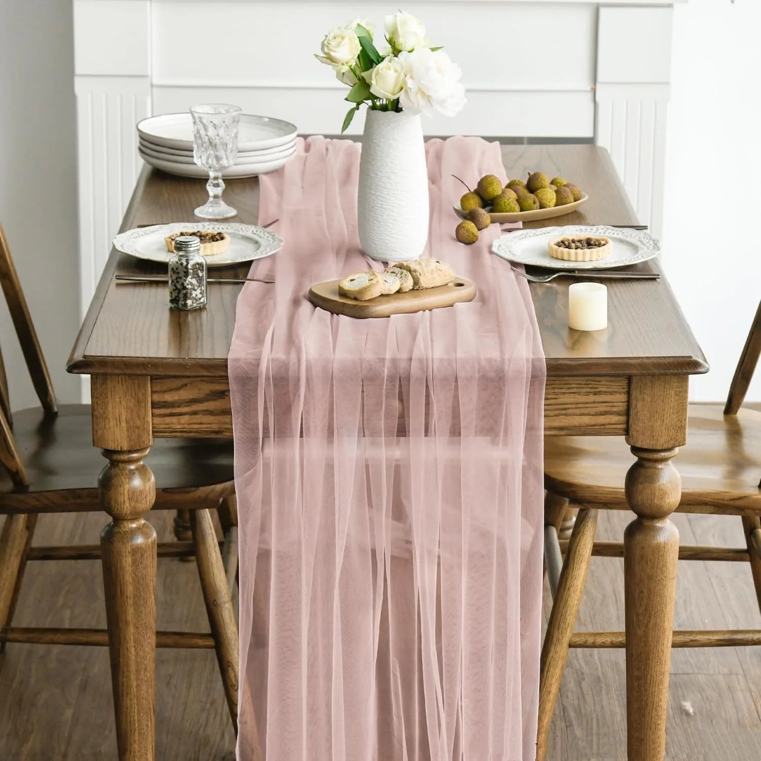 Chemin de table gaze transparente décoration mariage fête élégante - vue 4 sur 6