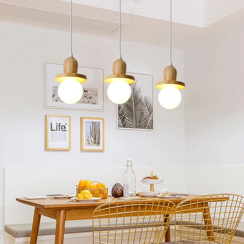 lustre en bois solide style nordique avec trois têtes