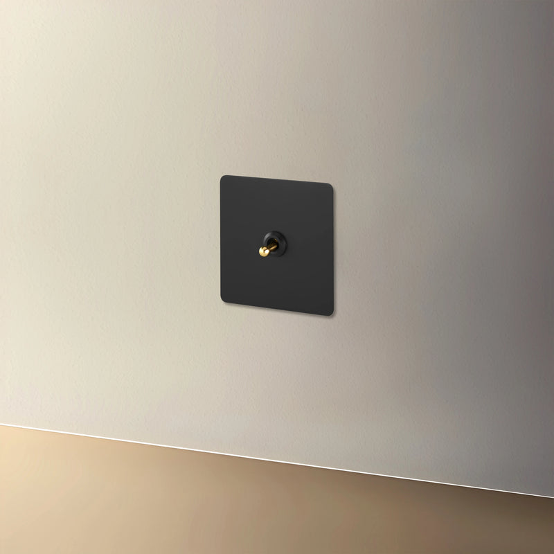 interrupteur mural rétro avec levier doré et ports usb type-c