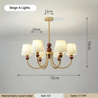 lustre led vintage américain en tissu plissé et bois wabi-sabi
