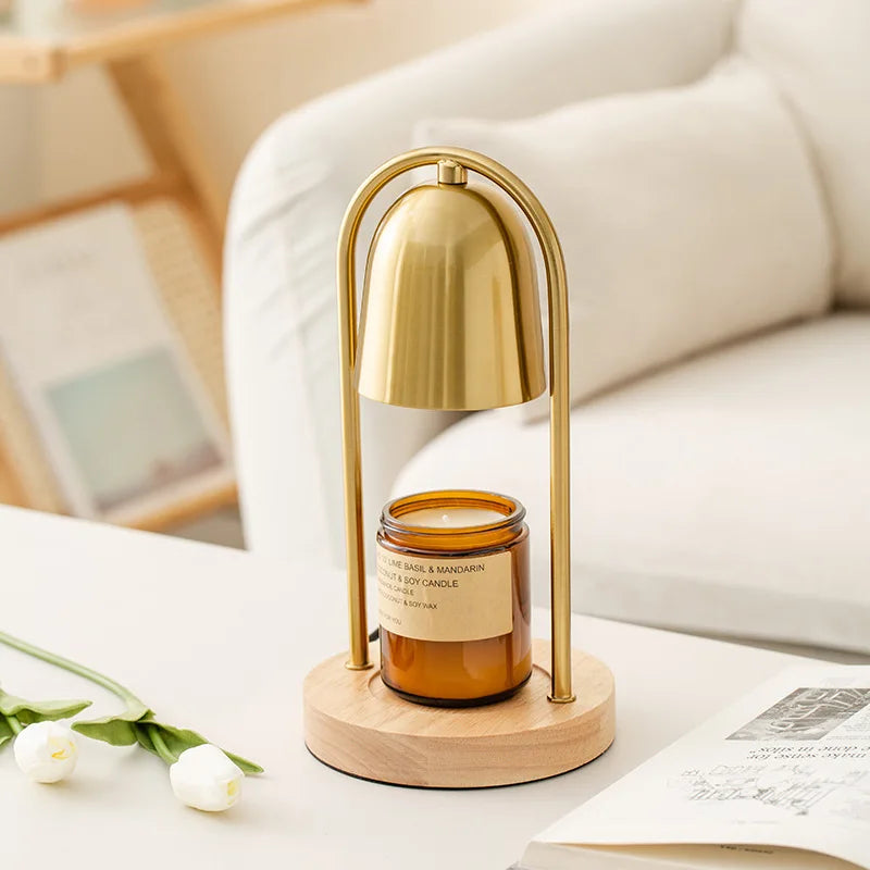 lampe décorative ambiance chauffe-bougie led aromathérapie cire fondue cloche dorée - vue 3 sur 6