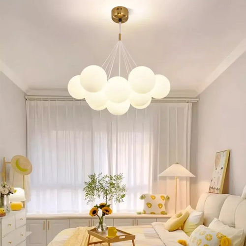 lustre verre moderne boules blanches led décoration salon salle manger