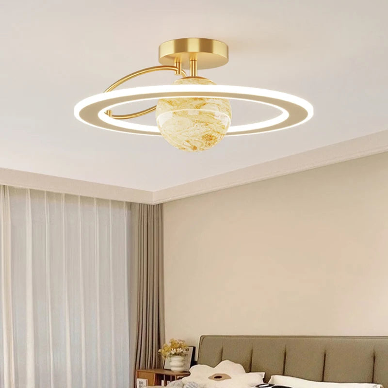 Plafond moderne à LEDs lumières salon chambre Simple personnalité en fer forgé rond maison salle à manger étude lampes d'éclairage intérieur